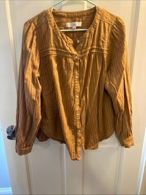 LOFT Mustard Stripe Button-Down Blouse